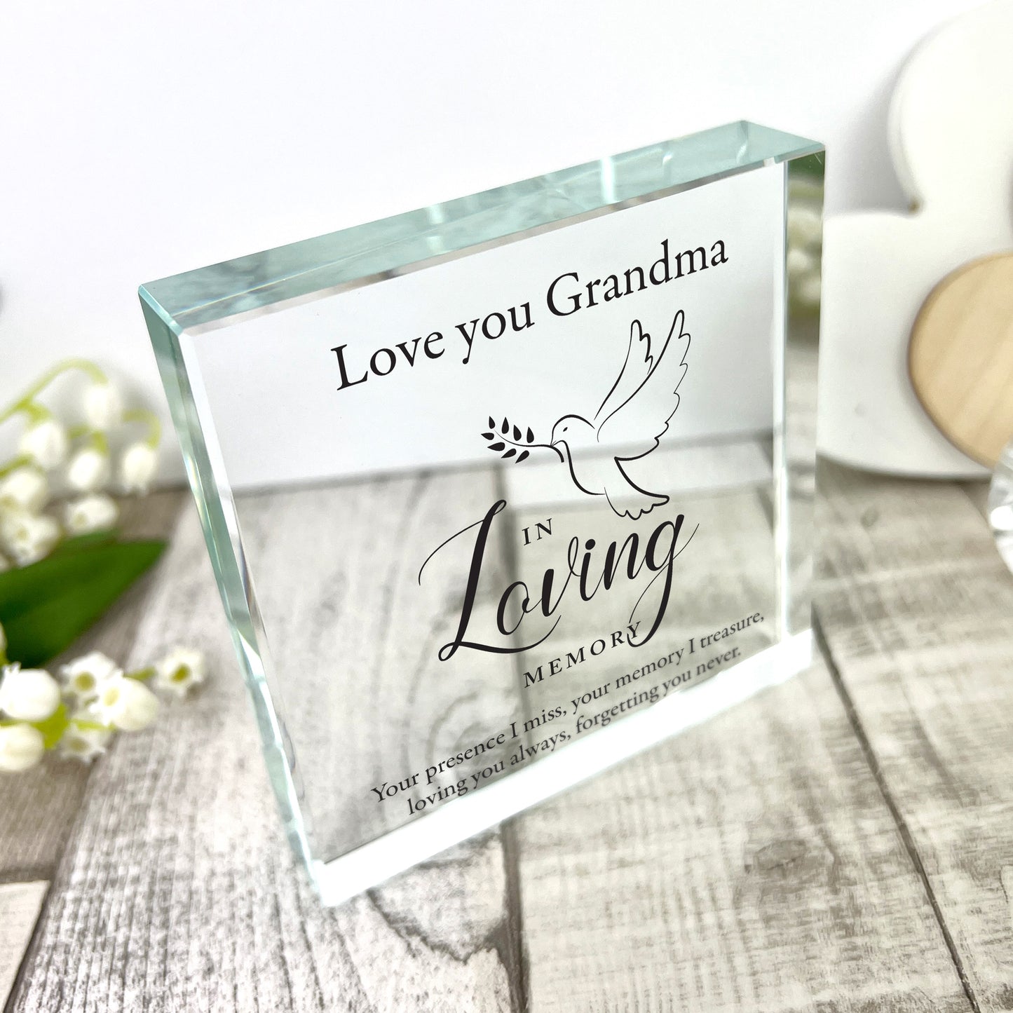 Personalised In Loving Memory Dove Crystal Token