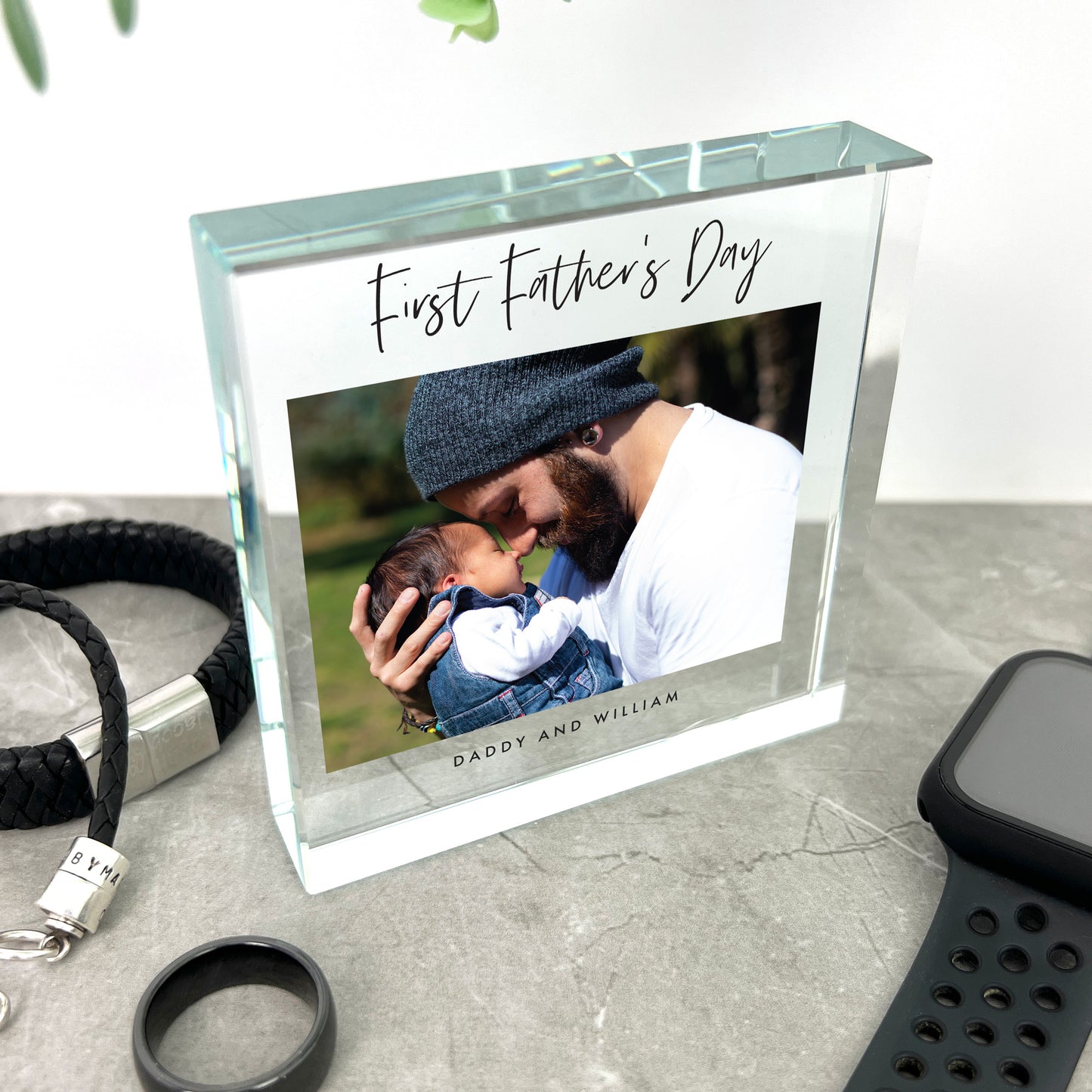 Personalised First Father's Day Photo Crystal Token