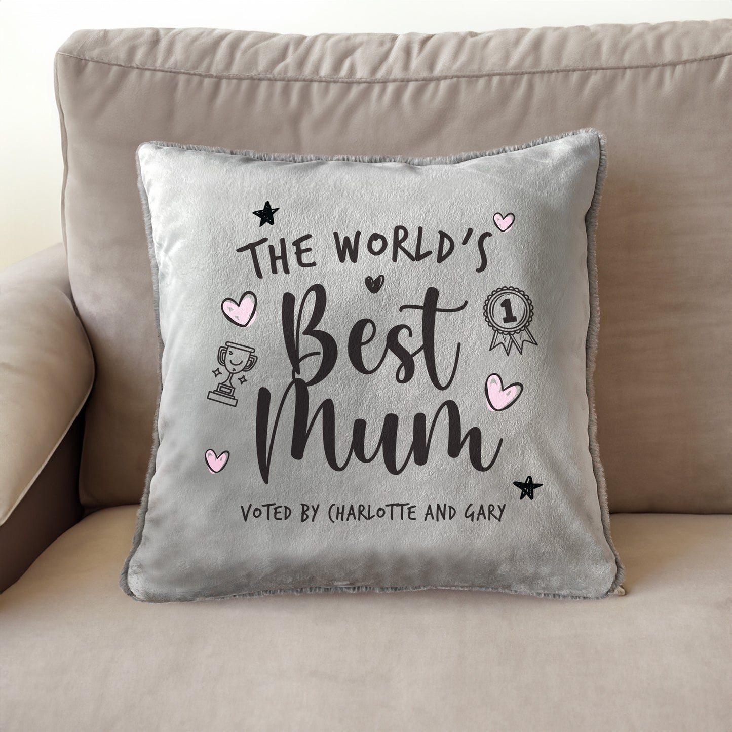 Personalised The World's Best Mum Faux Fur Cuddle Cushion