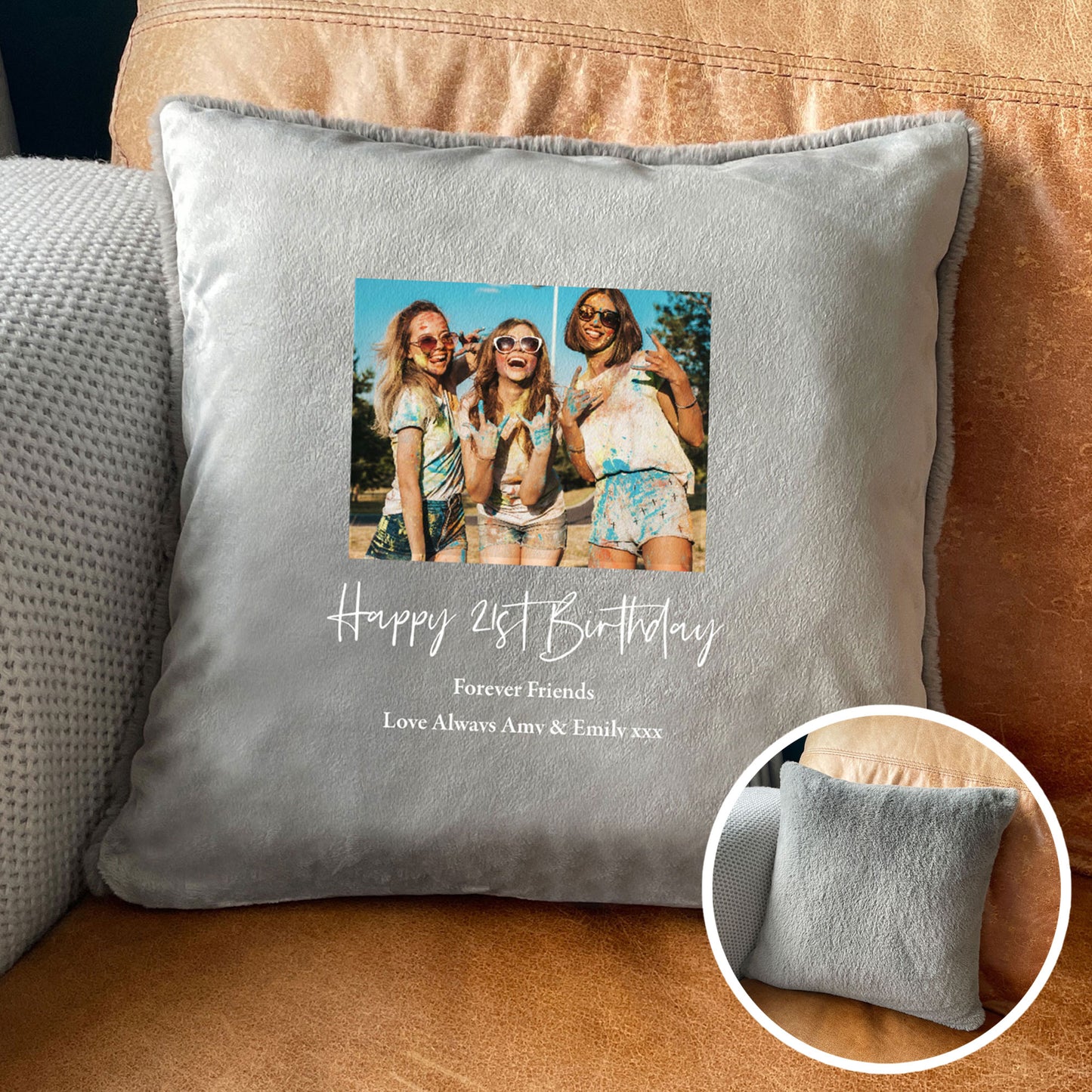 Personalised Any Message One Photo Faux Fur Cuddle Cushion