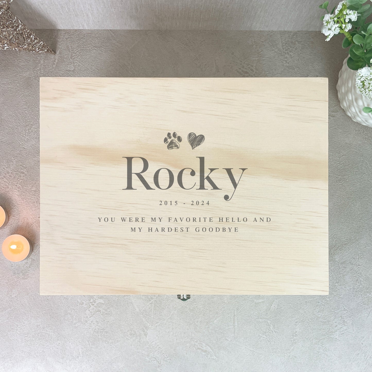 Personalised Sketch Pet Memorial Keepsake Box - 5 Sizes (16cm | 20cm | 26cm | 30cm | 36cm)