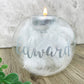 Personalised 'Feathers Appear' Feather Filled Glass Memorial Tea Light Holder