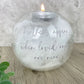 Personalised 'Feathers Appear' Feather Filled Glass Memorial Tea Light Holder