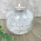 Personalised 'Feathers Appear' Feather Filled Glass Memorial Tea Light Holder