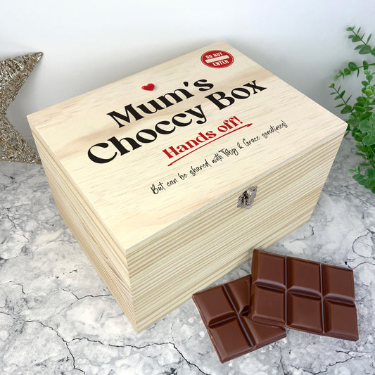 Personalised Mums Snack/Choccy Box Pine Hamper Box - 5 Sizes (16cm | 20cm | 26cm | 30cm | 36cm)