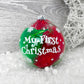 Personalised My First Christmas Green & Red Feather Filled Glass Bauble