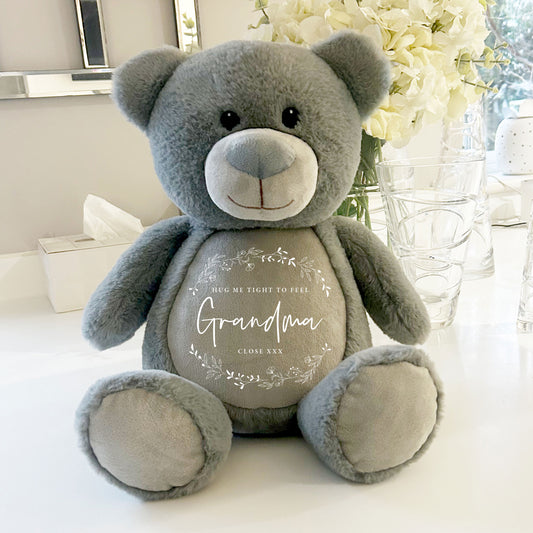 Personalised Wreath Comfort Keepsake Bear - Grey