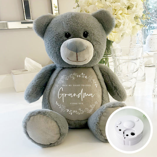 Personalised Wreath Record-A-Voice Keepsake Bear - Grey