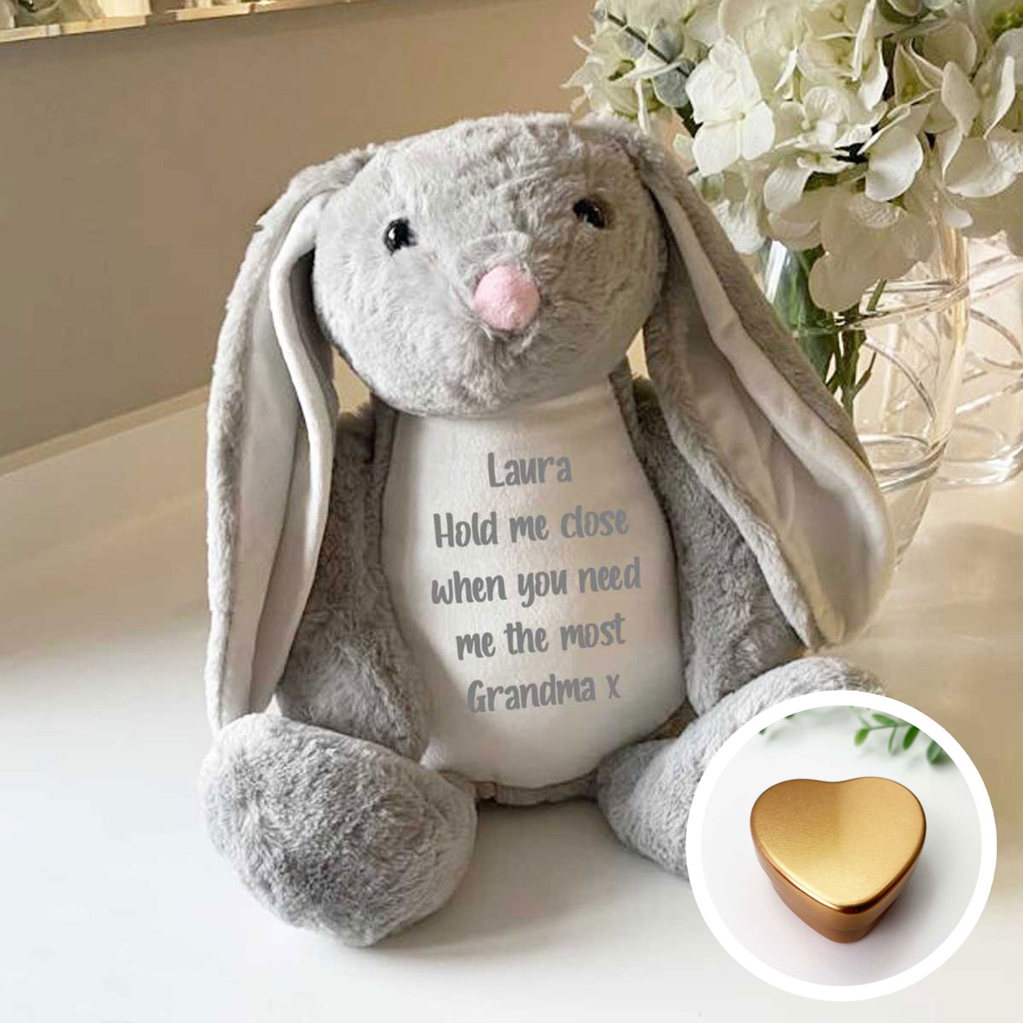 Personalised Ashes Keepsake Memory Bunny - Grey