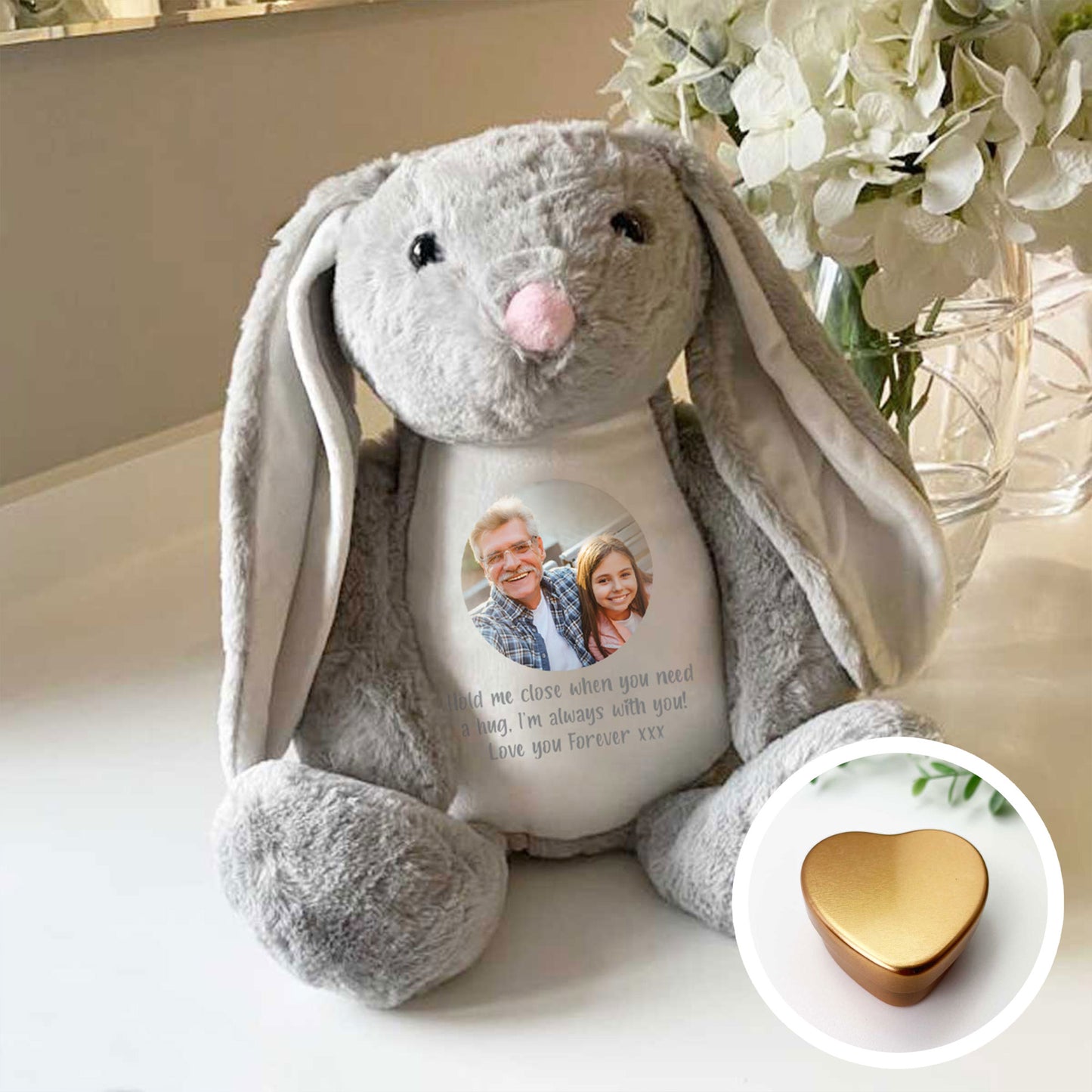 Personalised Photo Ashes Keepsake Memory Bunny - Grey