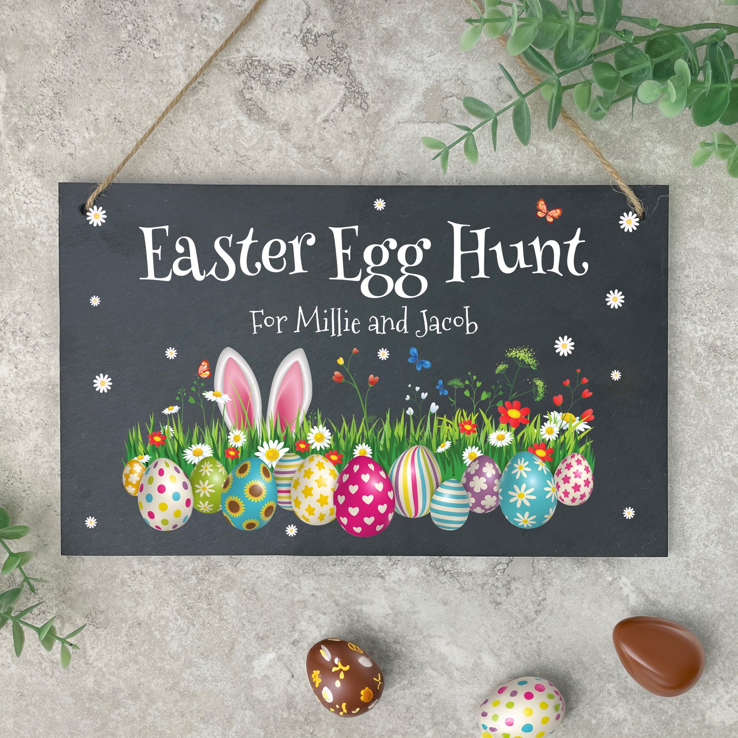 Personalised Colourful Easter Slate Hanging Sign 25 x 15cm