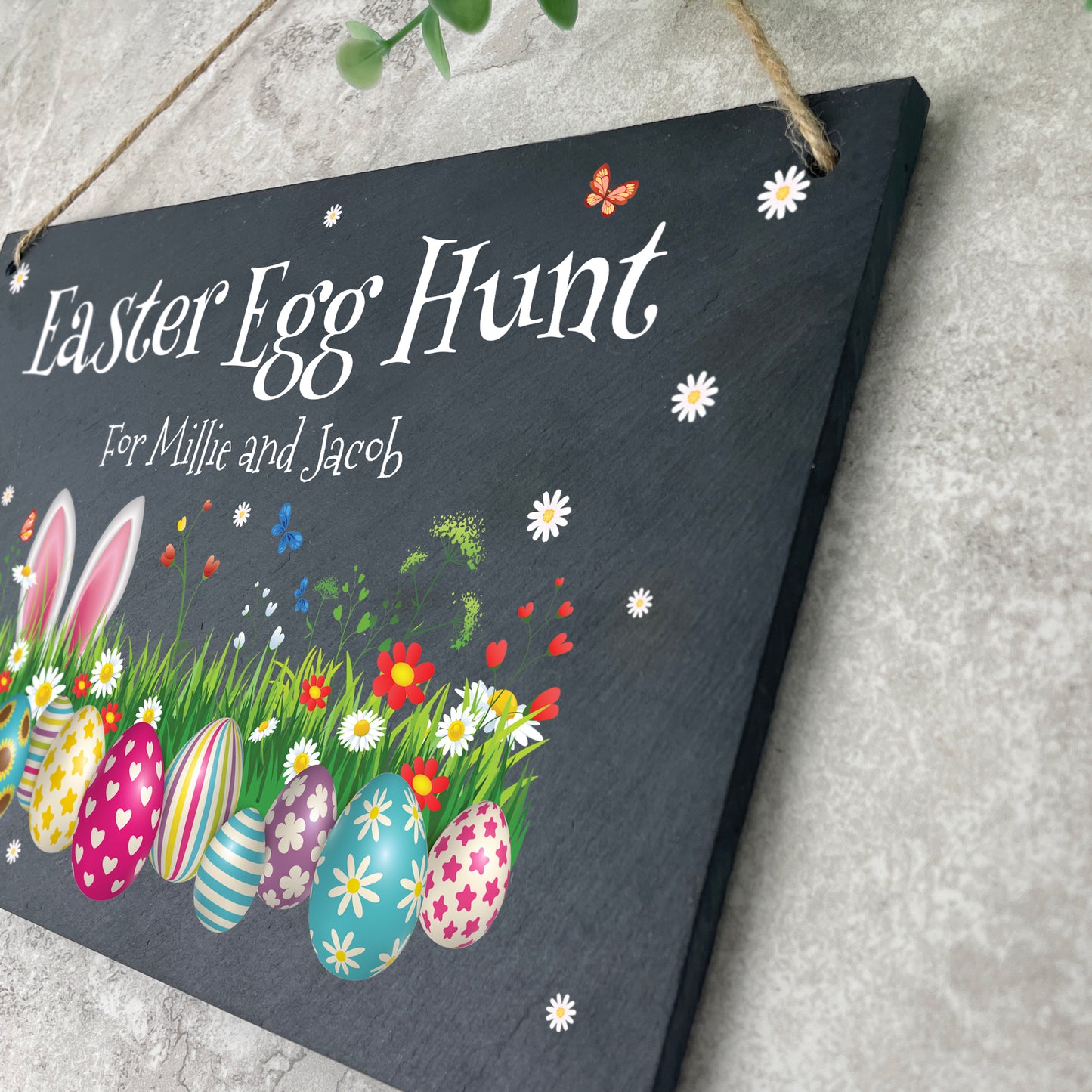 Personalised Colourful Easter Slate Hanging Sign 25 x 15cm