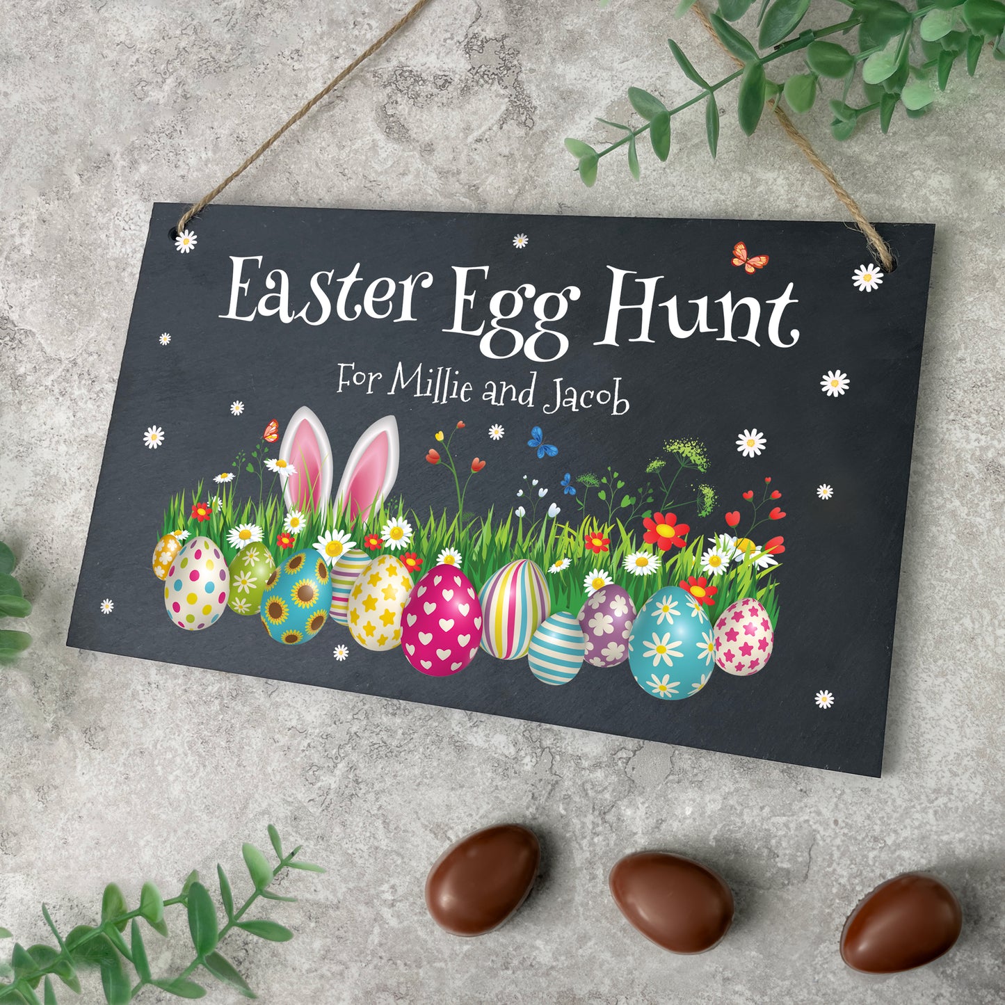 Personalised Colourful Easter Slate Hanging Sign 25 x 15cm