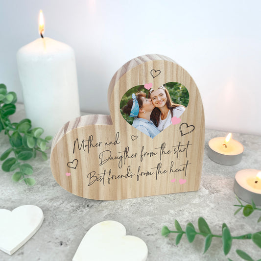 Personalised Mother & Daughter/Son Best Friends Photo Wooden Freestanding Heart