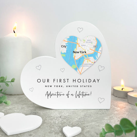 Personalised Heart Map Location White Freestanding Heart