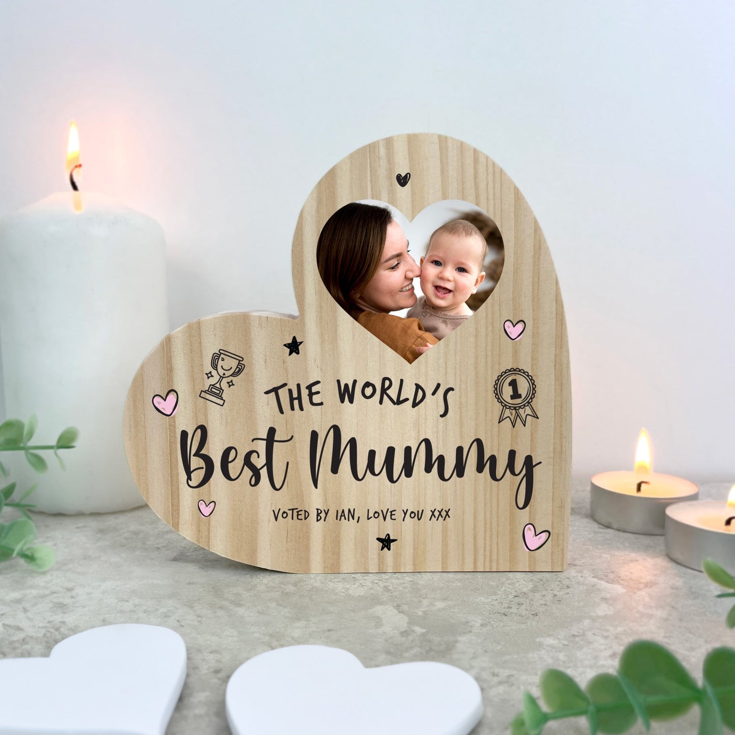 Personalised The World's Best Mum Wooden Freestanding Heart