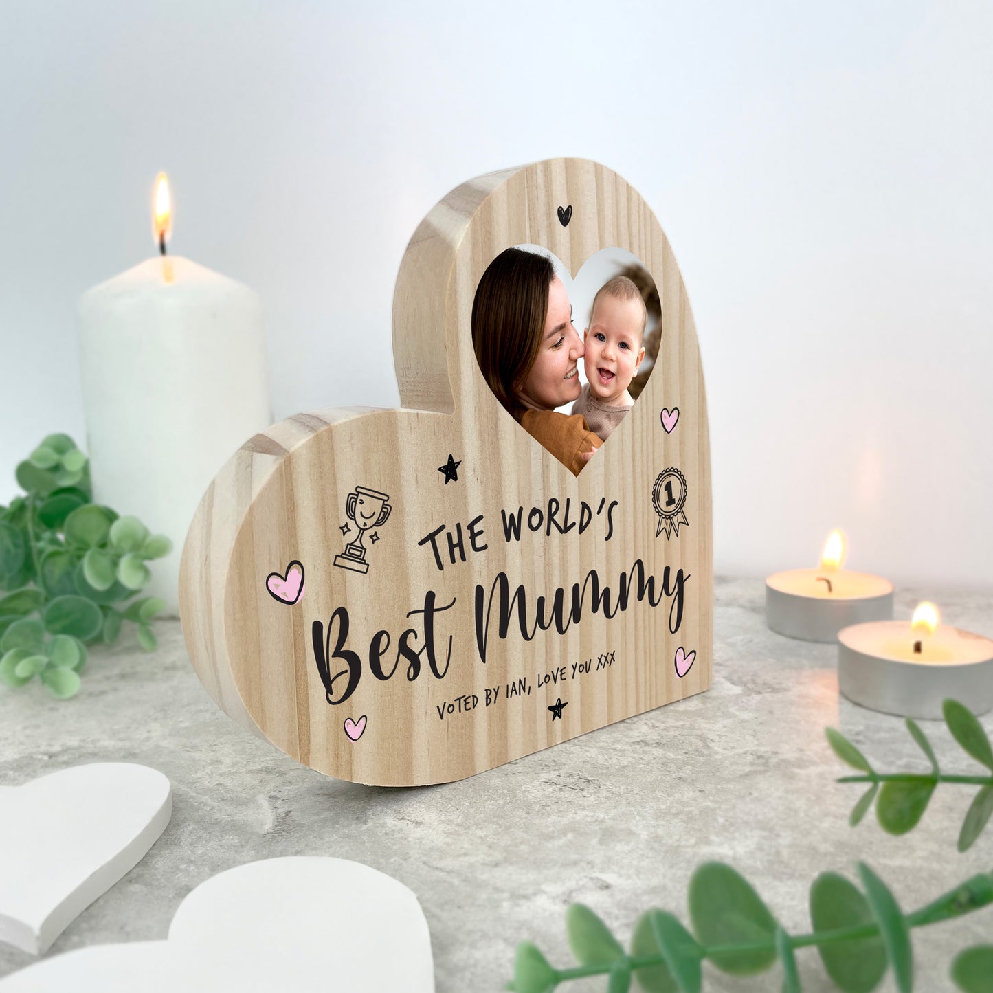 Personalised The World's Best Mum Wooden Freestanding Heart