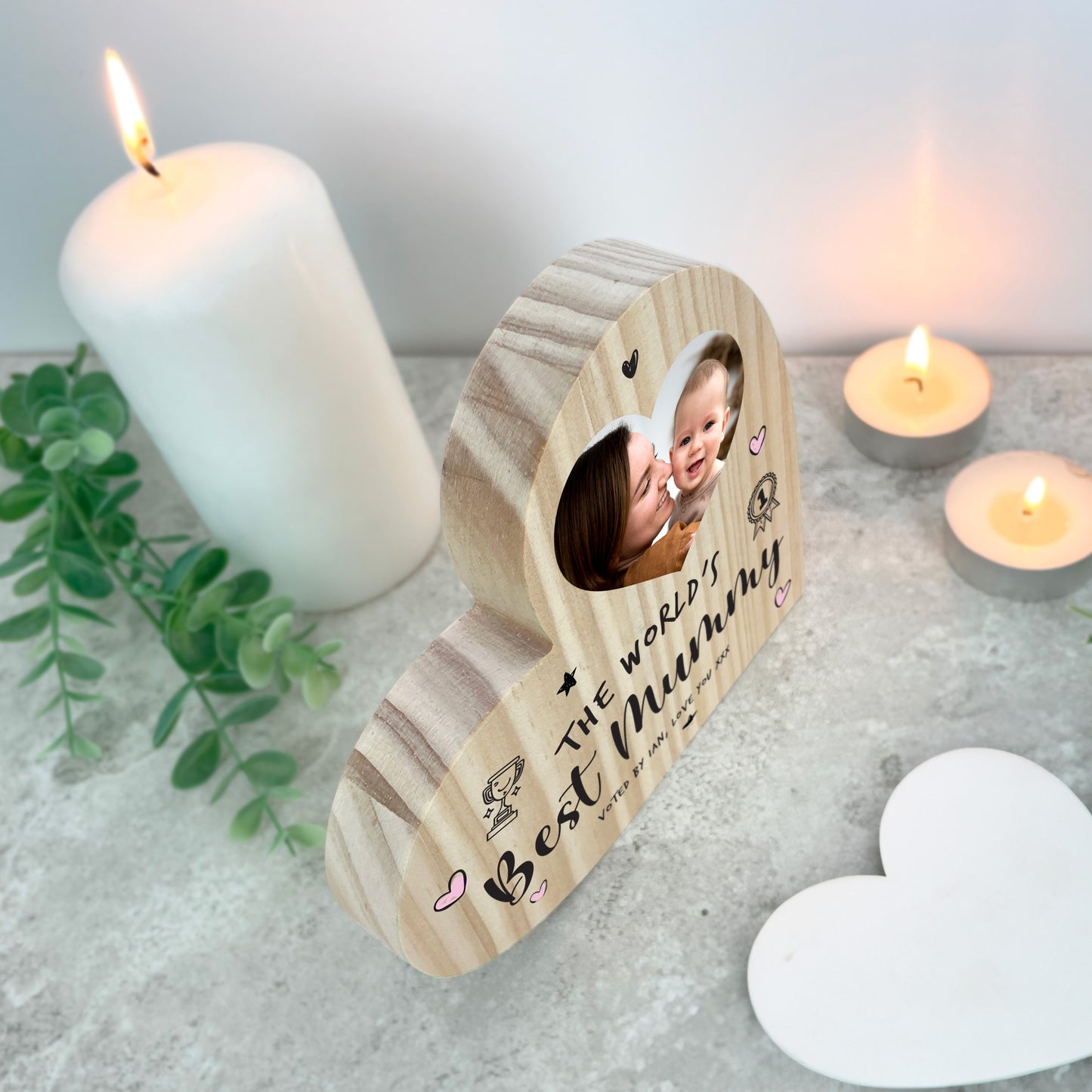 Personalised The World's Best Mum Wooden Freestanding Heart