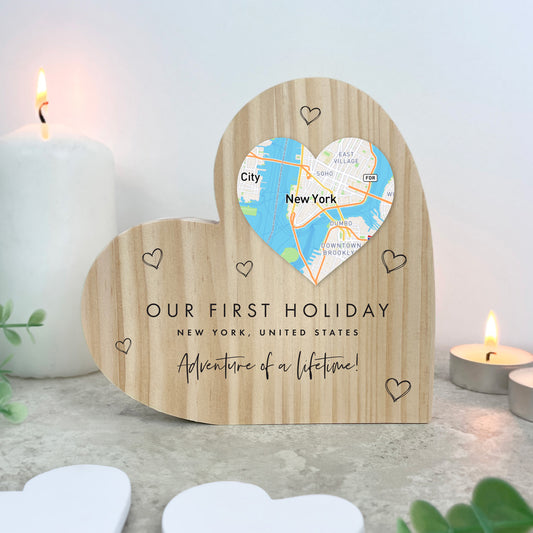 Personalised Map Location Heart Wooden Freestanding Heart