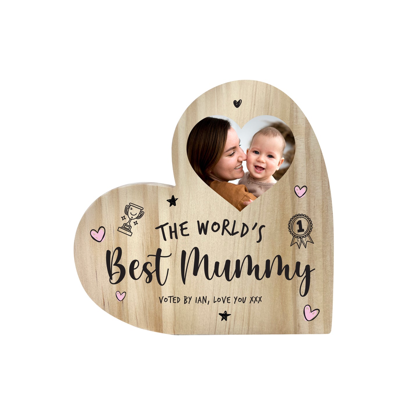 Personalised The World's Best Mum Wooden Freestanding Heart