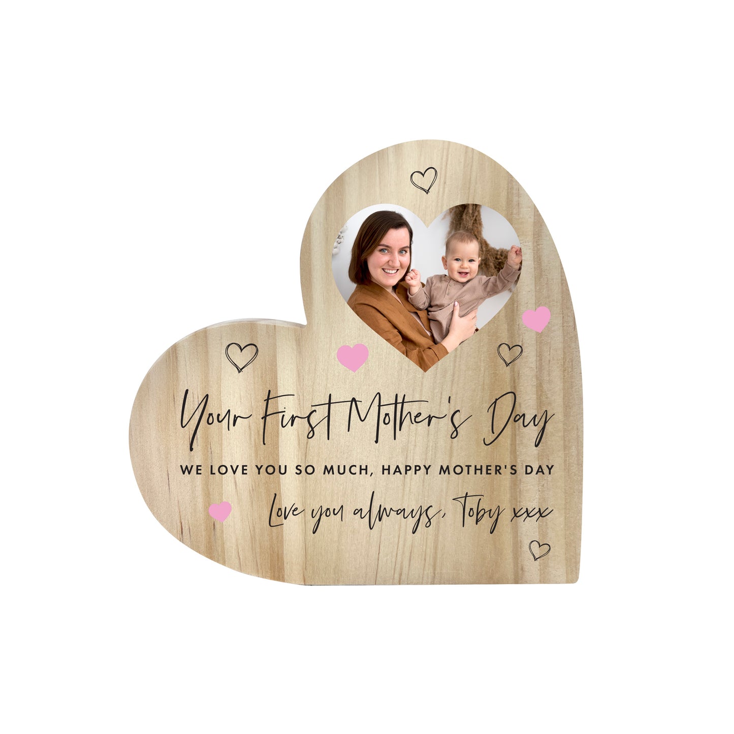 Personalised First Mother's Day Wooden Freestanding Heart