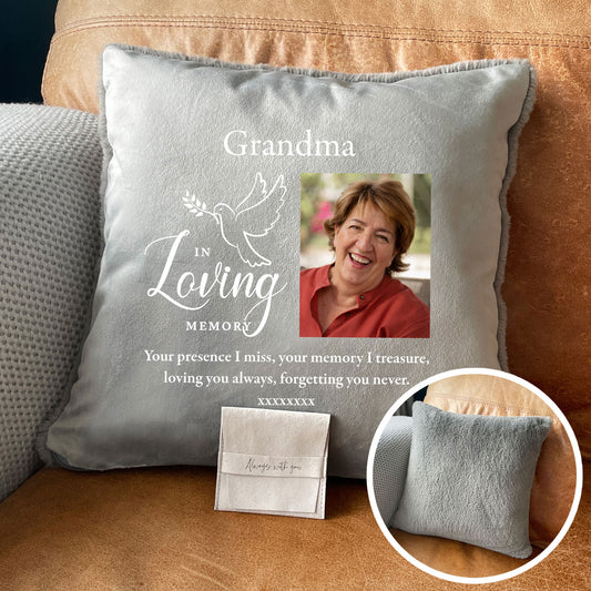 Personalised In Loving Memory Dove Photo Ashes Faux Fur Cuddle Cushion