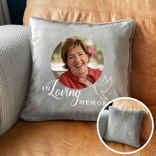 In Loving Memory Dove Photo Faux Fur Cuddle Cushion