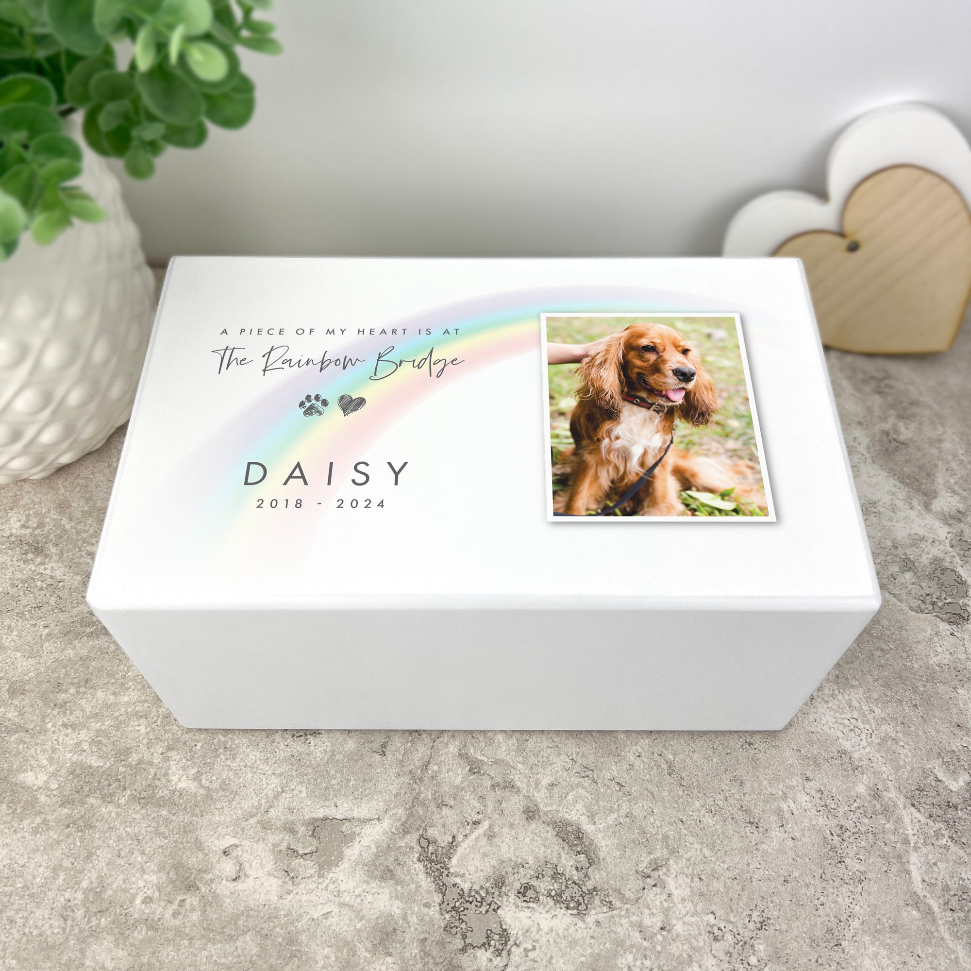 Personalised Soft Rainbow Bridge Photo Large Cremation Urn For Pets Ashes 1.44 Litres