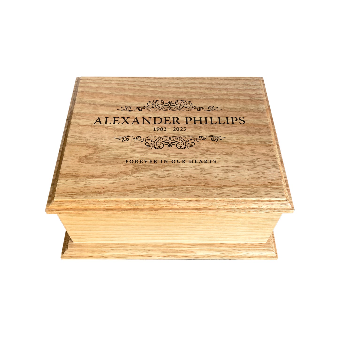 Personalised Scroll Deluxe Solid Oak Adult Cremation Urn For Ashes