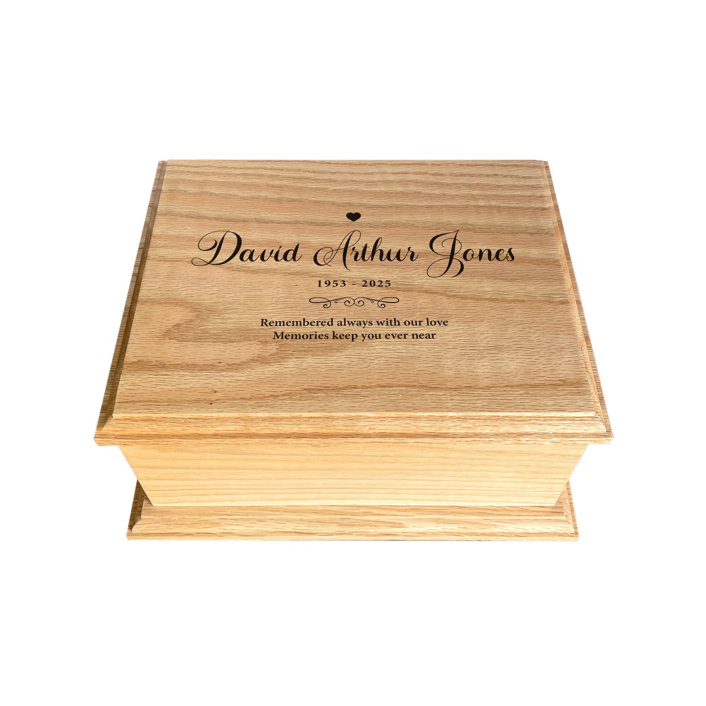 Personalised Heart Deluxe Solid Oak Adult Cremation Urn For Ashes