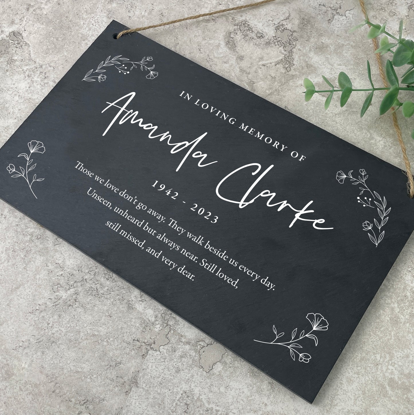 Personalised Wreath Memorial Slate Hanging Plaque 25 x 15cm