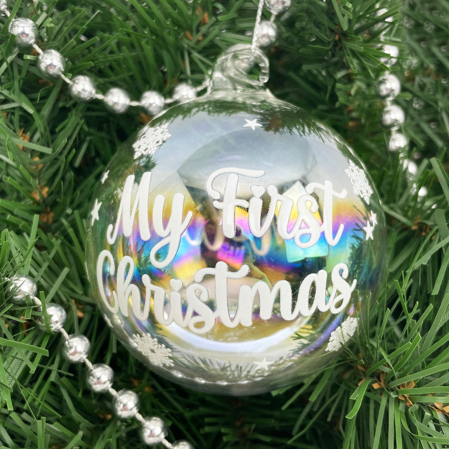 Personalised My First Christmas Iridescent Glass Bauble