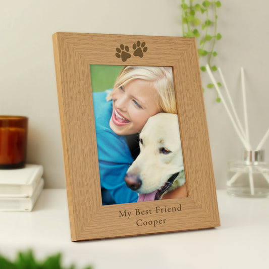 Personalised Paw Prints Photo Frame, Wooden