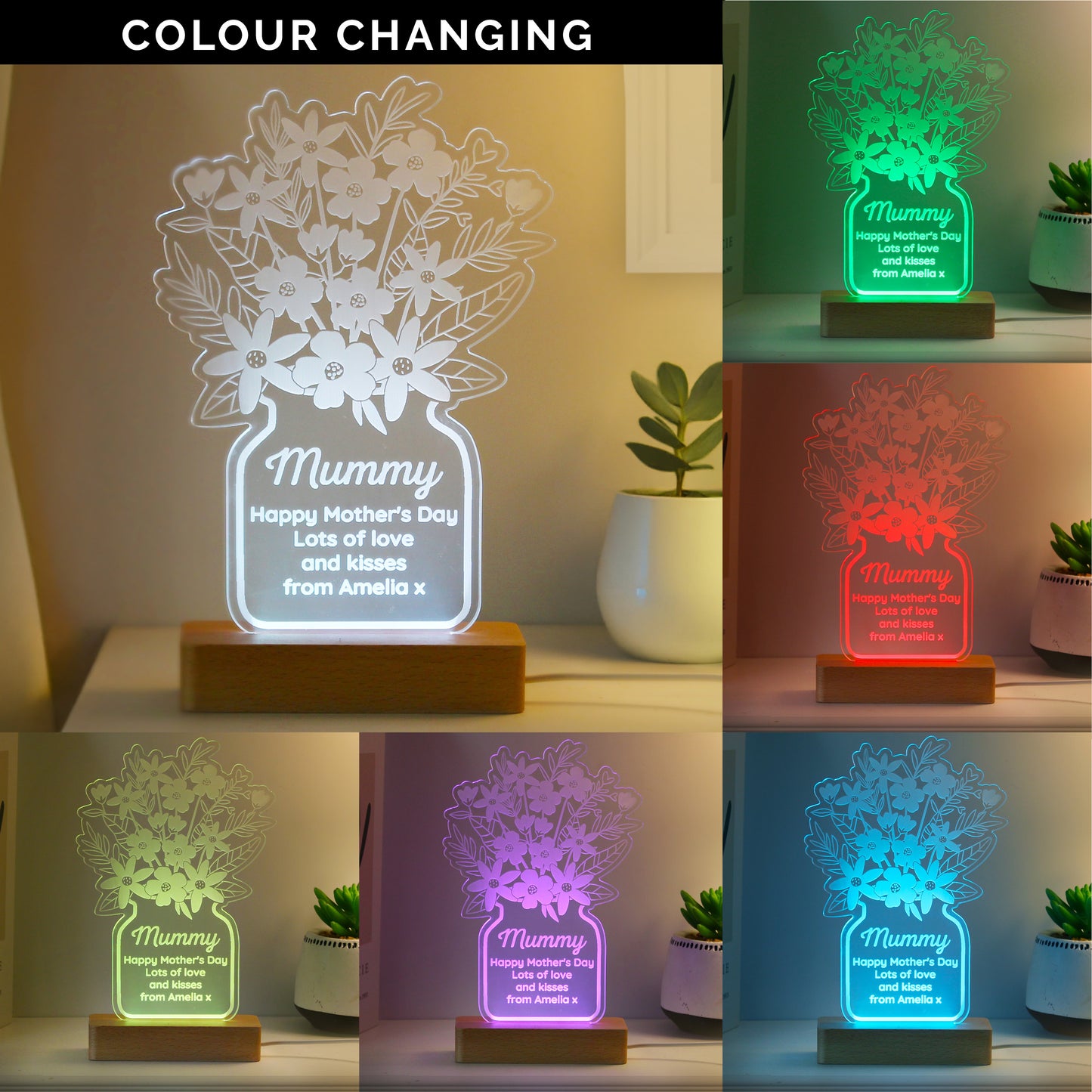 Personalised Acrylic Flower Shape Vase LED Light