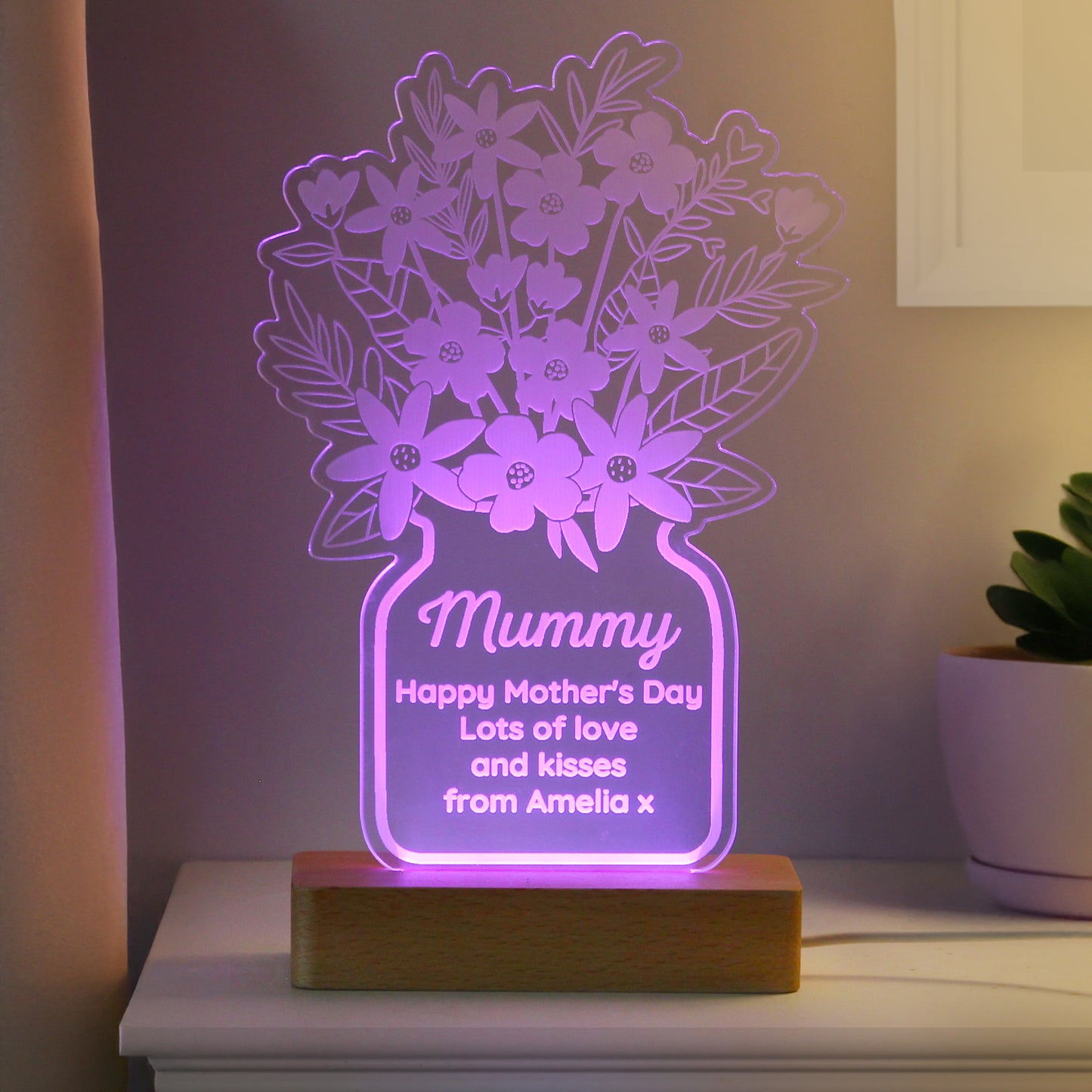 Personalised Acrylic Flower Shape Vase LED Light