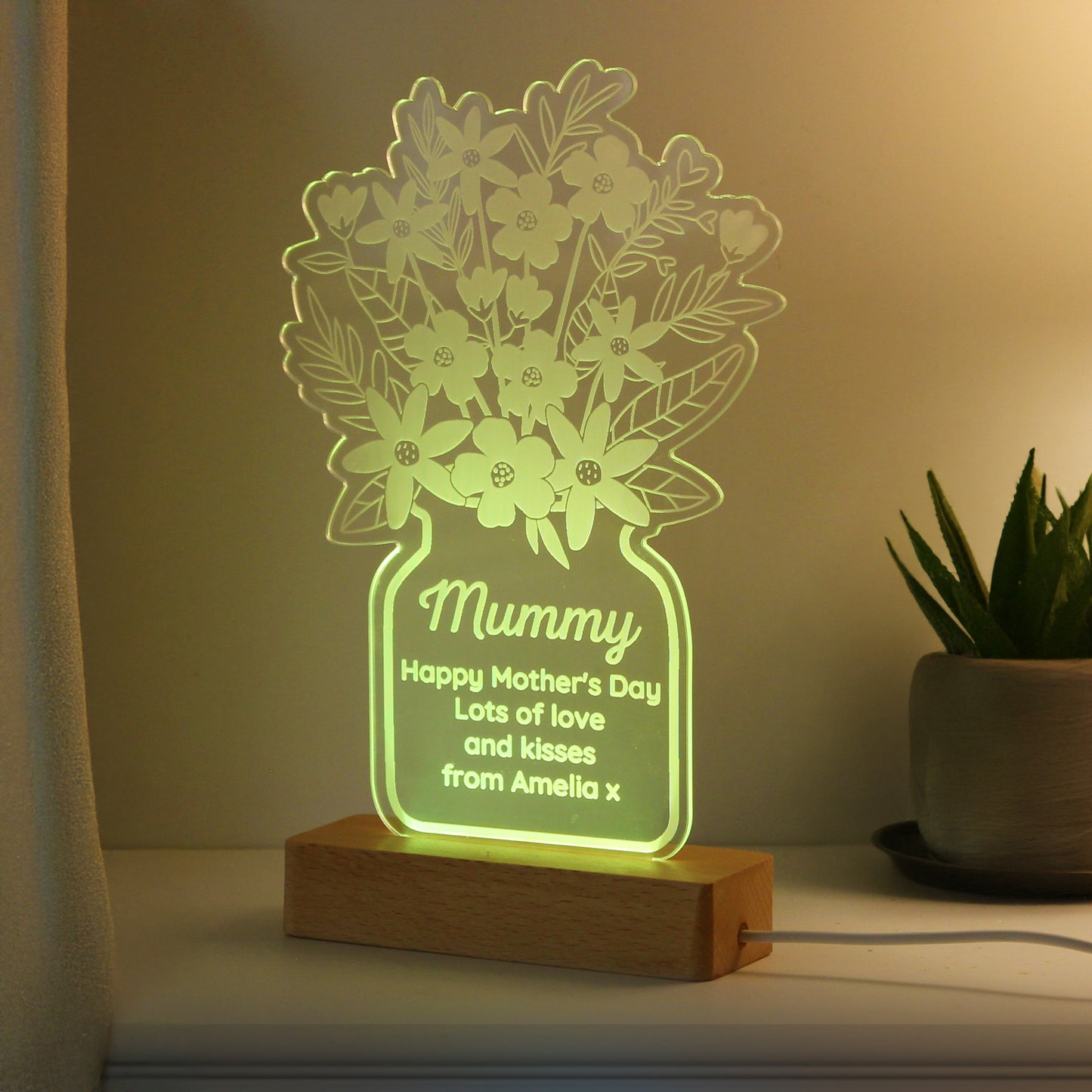 Personalised Acrylic Flower Shape Vase LED Light