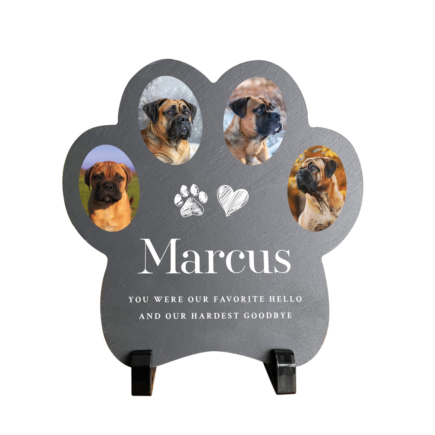 Personalised Paw Shaped Pet Photo Slate With Stand 20cm