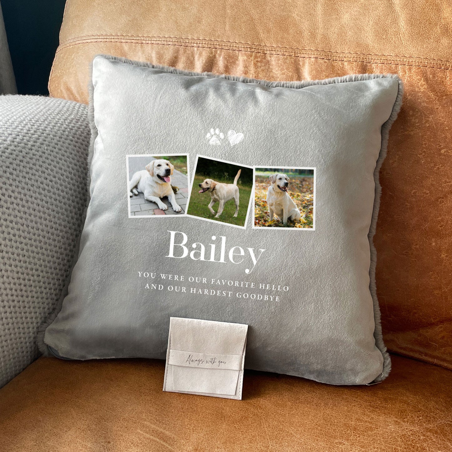 Personalised Three Photo Pet Memorial Ashes Faux Fur Cuddle Cushion