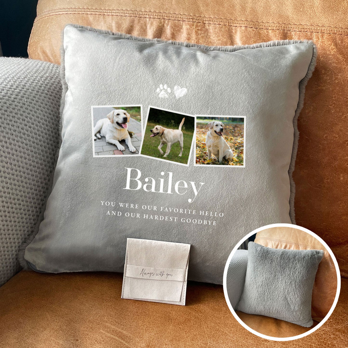 Personalised Three Photo Pet Memorial Ashes Faux Fur Cuddle Cushion