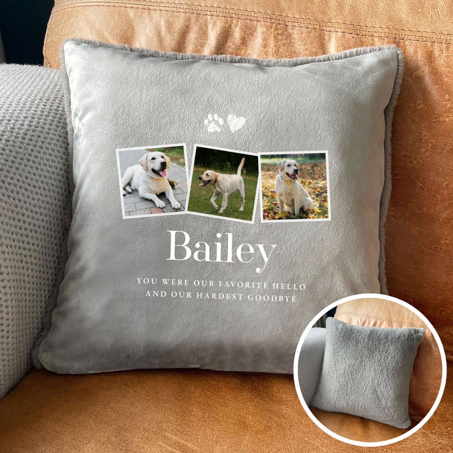 Personalised Three Photo Any Message Pet Faux Fur Cuddle Cushion