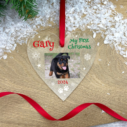 Personalised Pet My First Christmas Photo Acrylic Hanging Decoration - Various Shapes