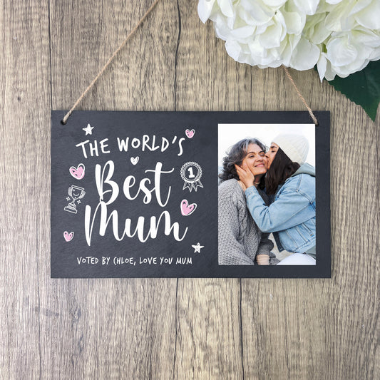 Personalised The World's Best Mum Photo Slate Hanging Plaque 25 x 15cm