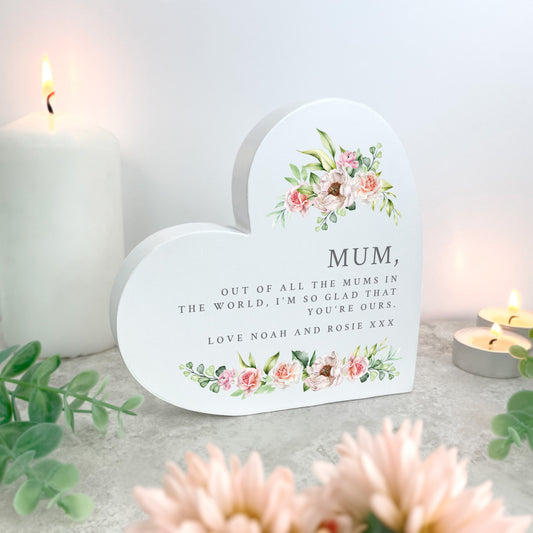 Personalised Any Message Pink Floral White Freestanding Heart