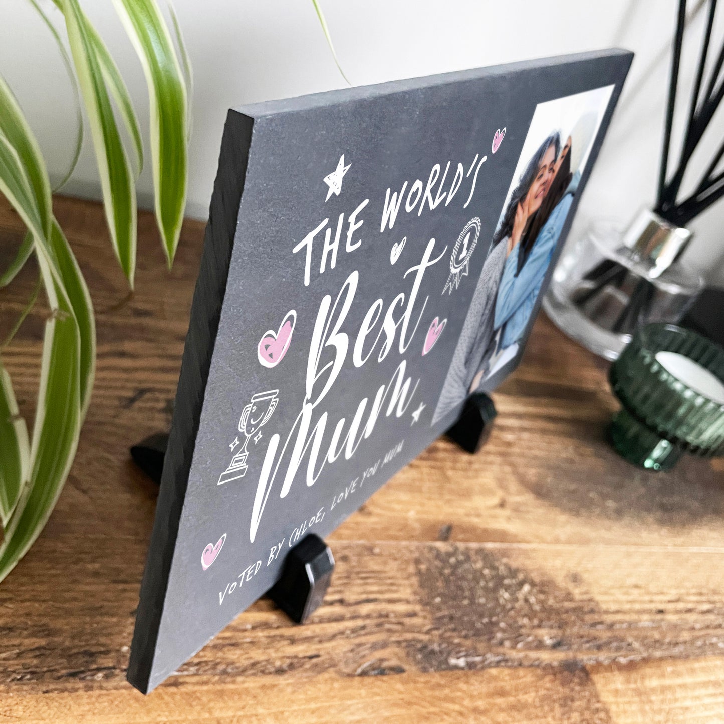 Personalised The World's Best Mum Photo Slate With Stand 25 x 15cm