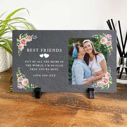 Personalised Any Message Pink Floral Decorative Slate With Stand 25 x 15cm