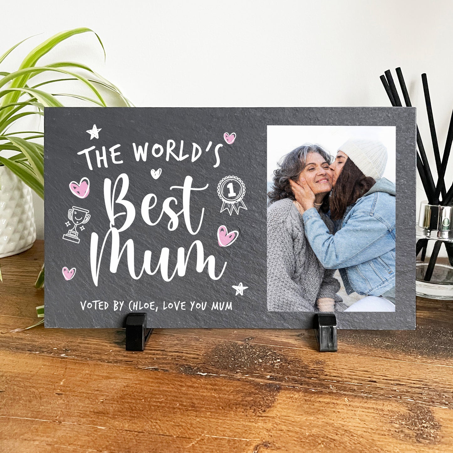 Personalised The World's Best Mum Photo Slate With Stand 25 x 15cm