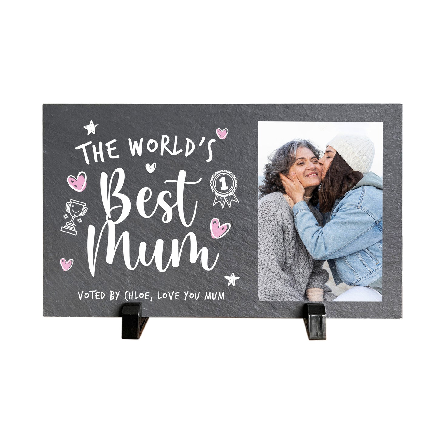 Personalised The World's Best Mum Photo Slate With Stand 25 x 15cm