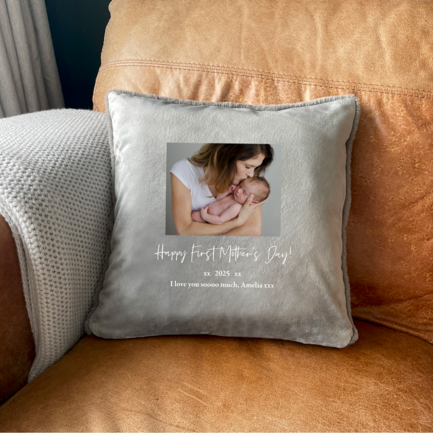 Personalised Any Message One Photo Faux Fur Cuddle Cushion