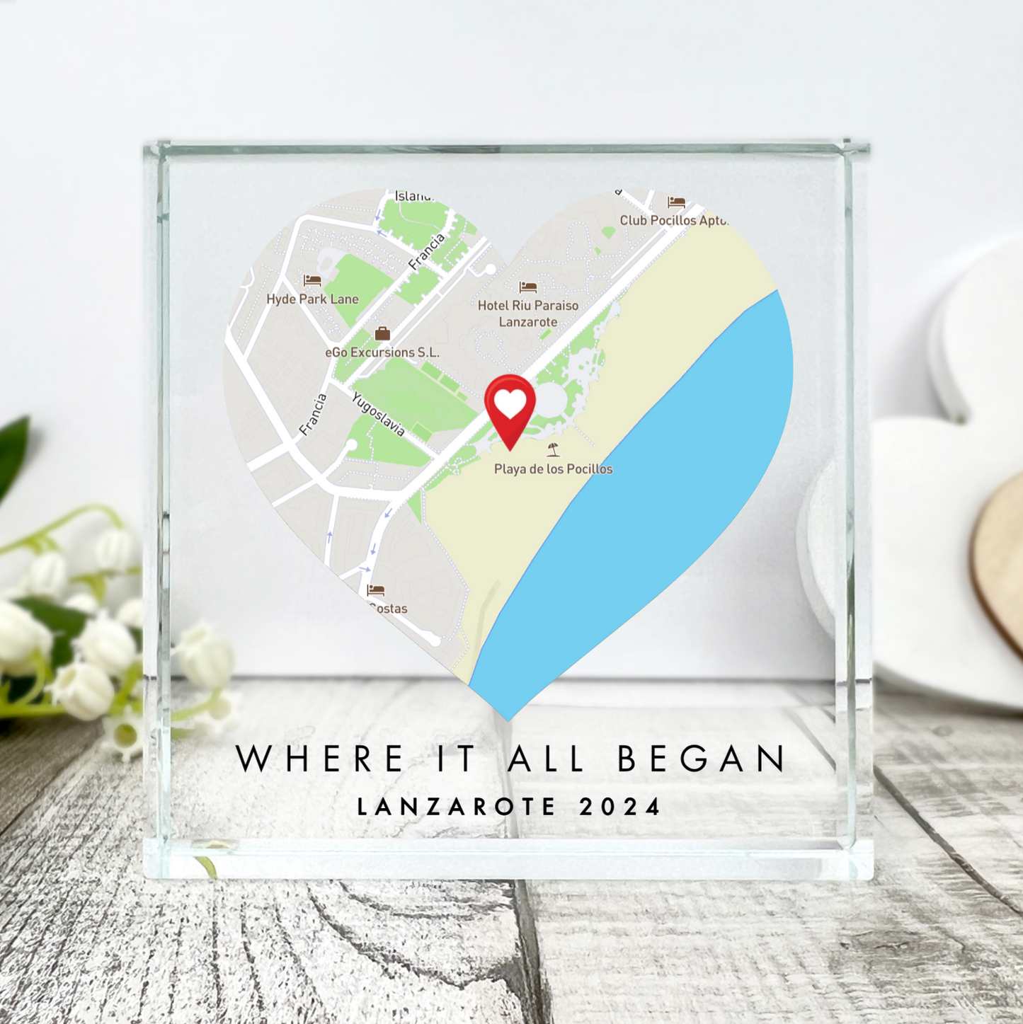 Personalised Heart Map Location Crystal Token