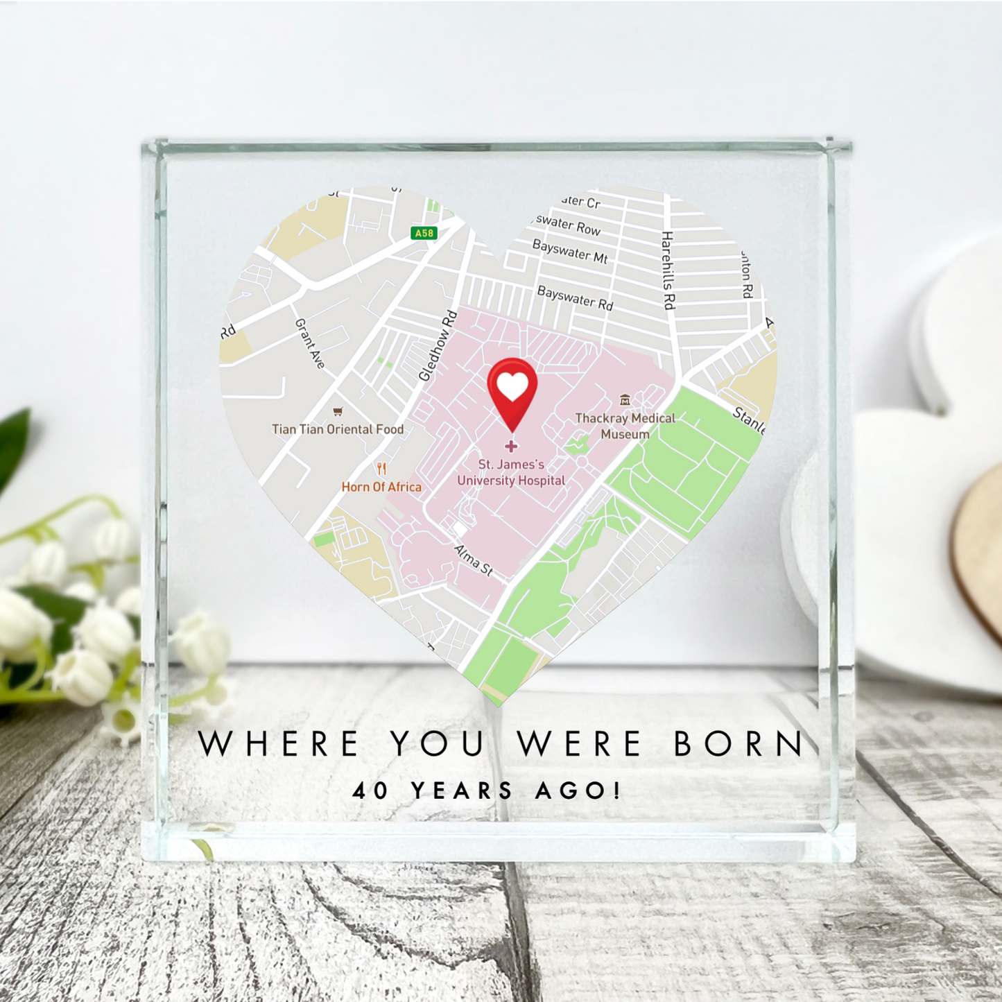 Personalised Heart Map Location Crystal Token